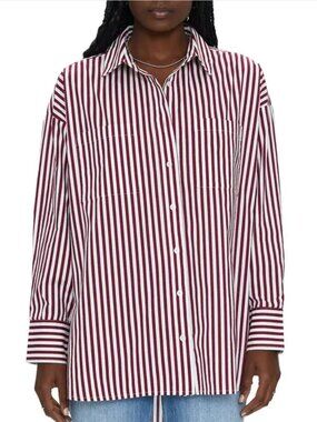 PISTOLA Rena Pink Striped Oversized Button Down Shirt Size Small